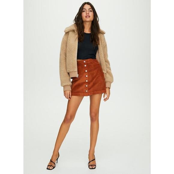 WILFRED FREE Aritzia Karmen Corduroy Button Front Mini Skirt 00 GD Cider Gold, - Picture 1 of 6